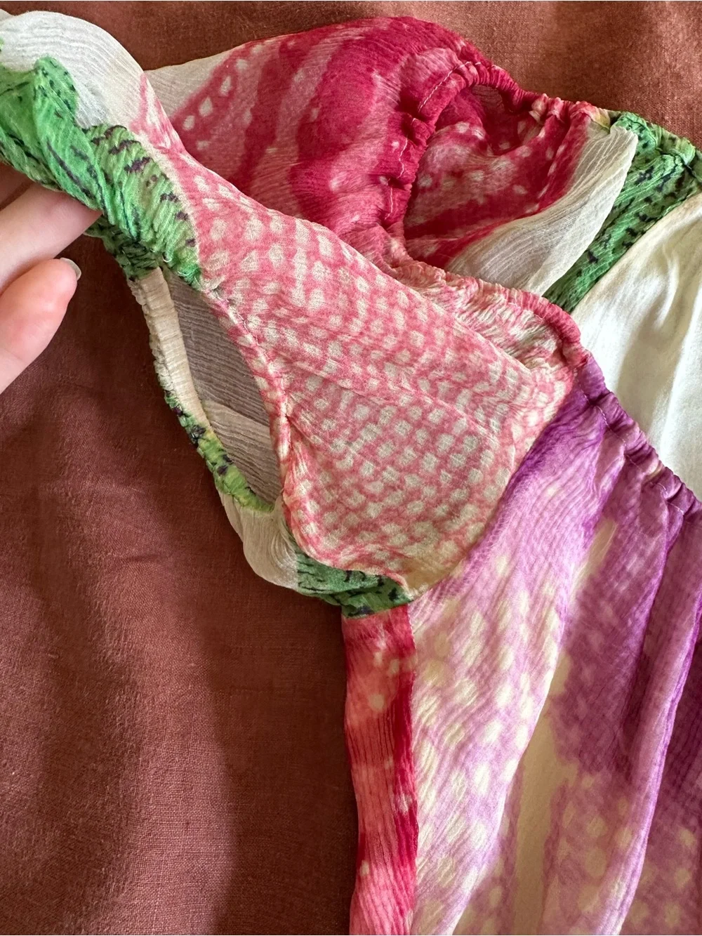 DVF Blouse with Pink and Green Watercolor Print